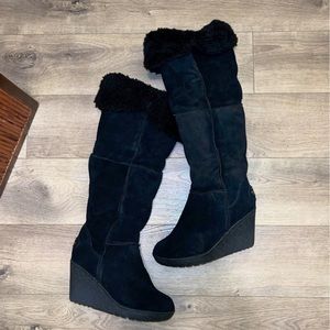 Bearpaw knee high suede boots.